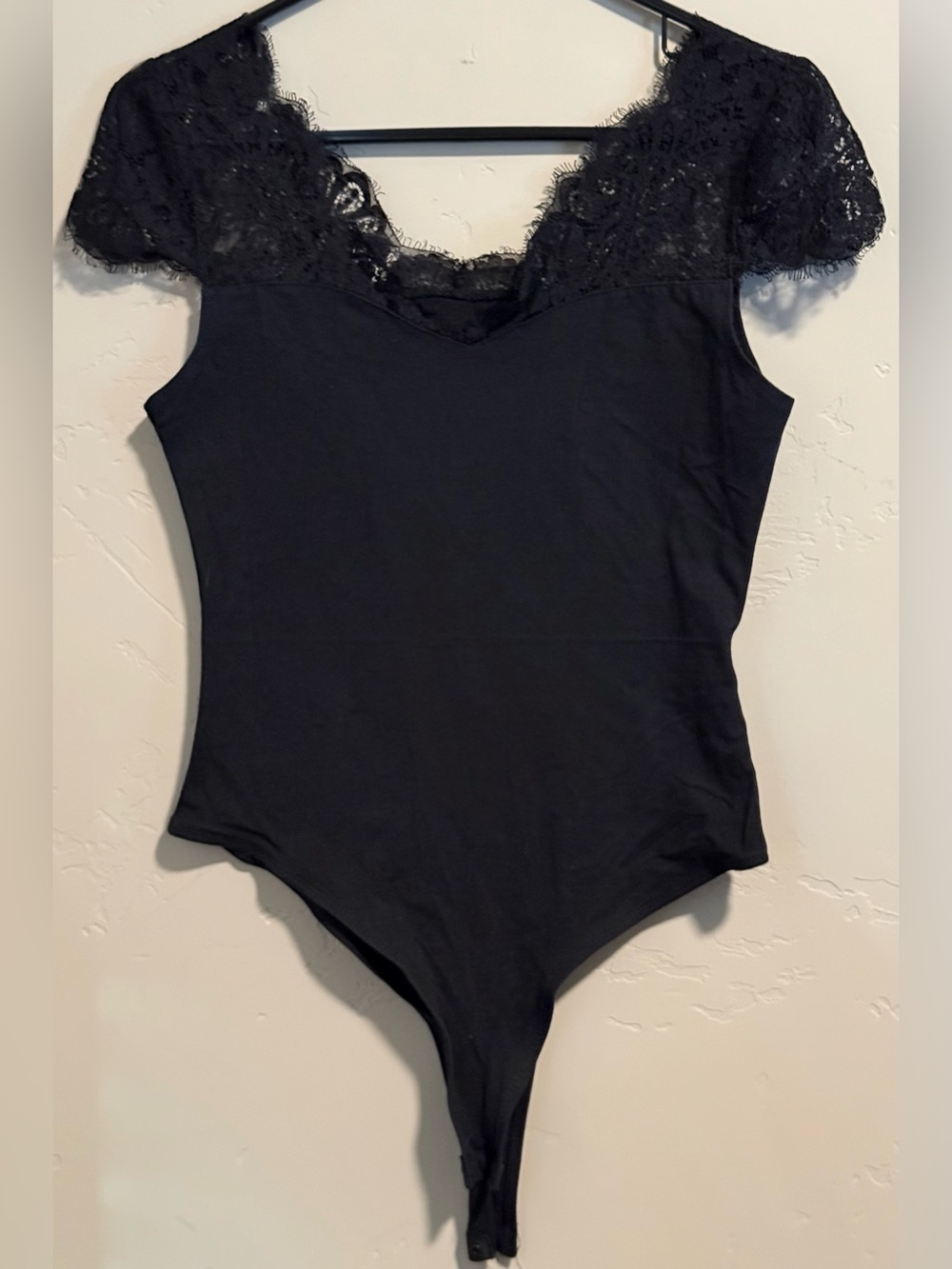 Black Lace Cap Sleeve Bodysuit